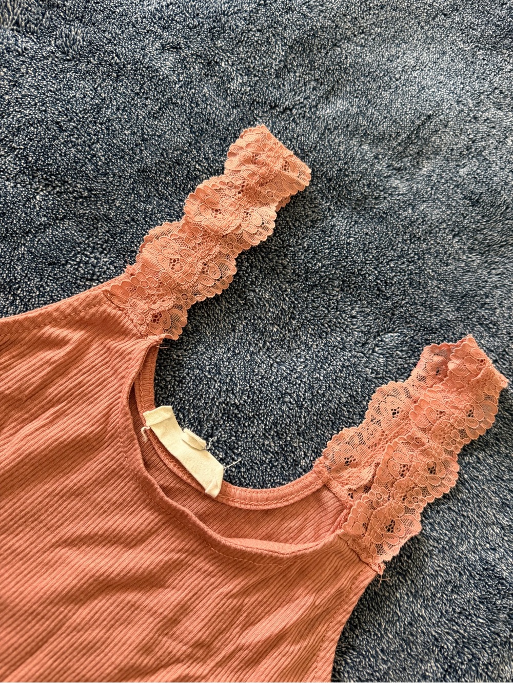 Lace Strap Ribbed Tank Top - Rust - Picture 4 of 4